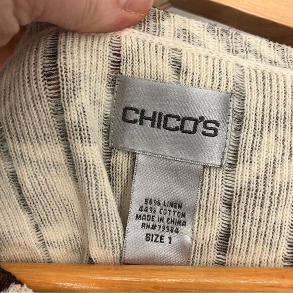 Chico’s Cardigan Womens M Brown Beige Abstract Button Front 3/4 Sleeve NWT - Picture 3 of 6